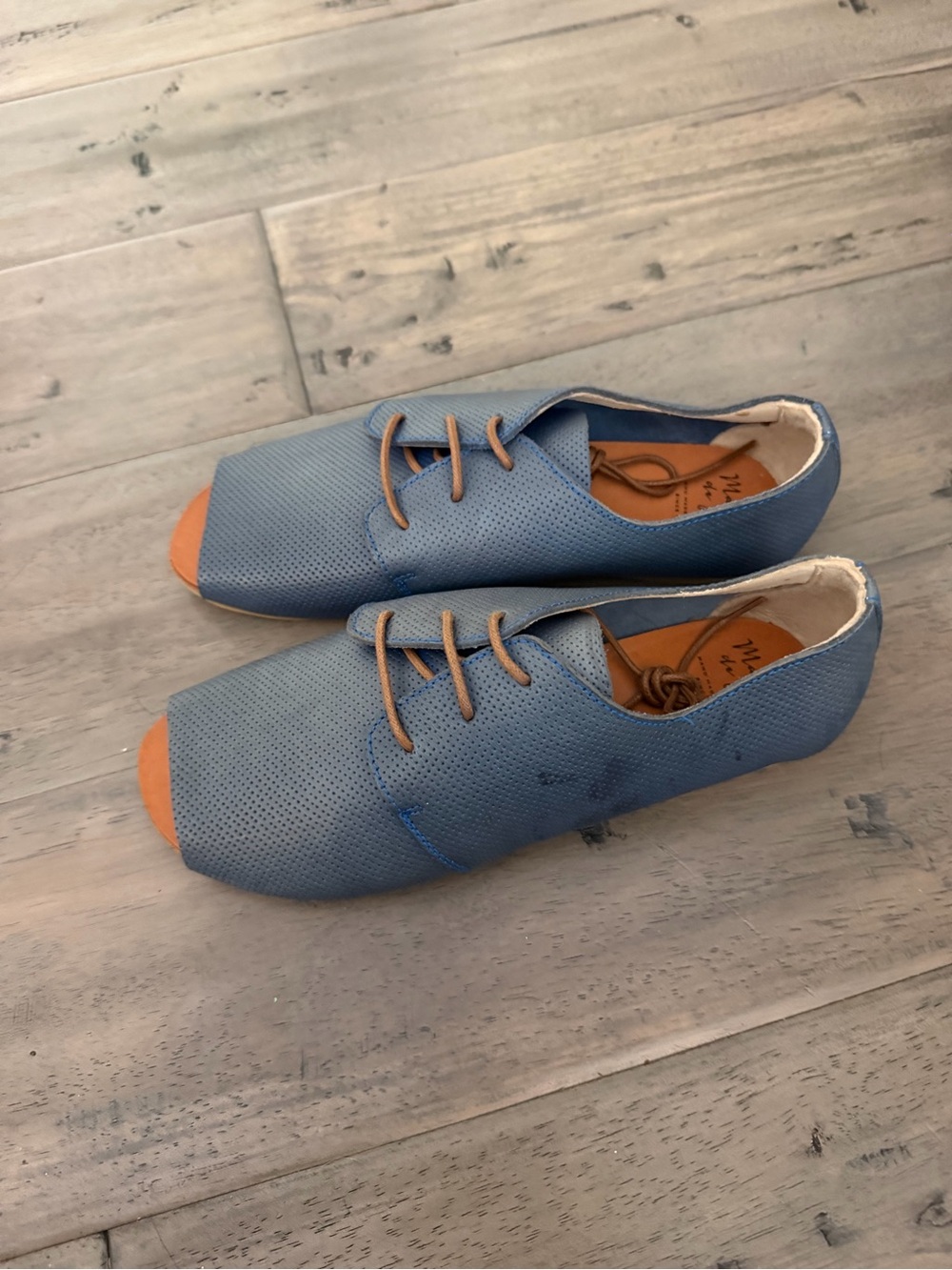 New Manuela de Juan Blue Perforated Lace-Up Open-Toe Shoes Sz 37 - Picture 4 of 6